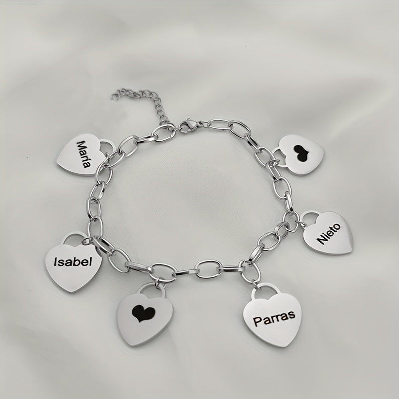 Personalized Heart Nameplate Bracelet Stainless Steel