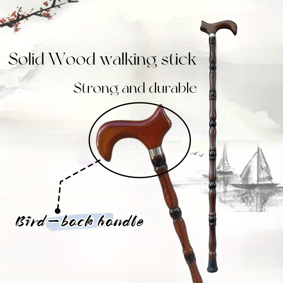 Non-slip Wooden Walking Stick Lightweight Cane for Hiking