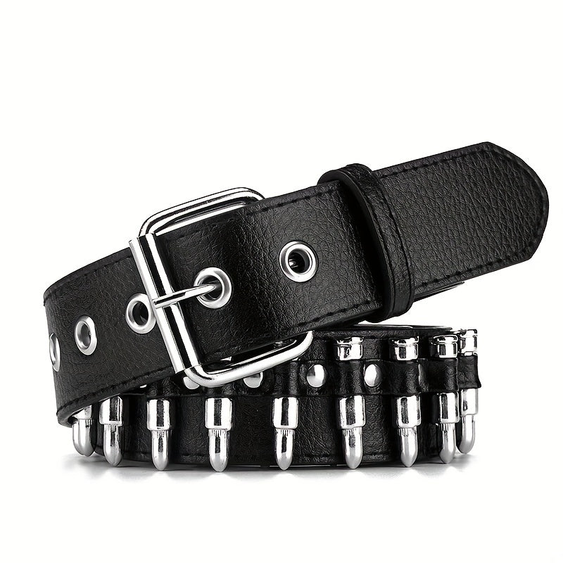 Adjustable Unisex Waist Belt Punk Bullets Rivet Studded Leather Belt