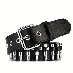 Adjustable Unisex Waist Belt Punk Bullets Rivet Studded Leather Belt
