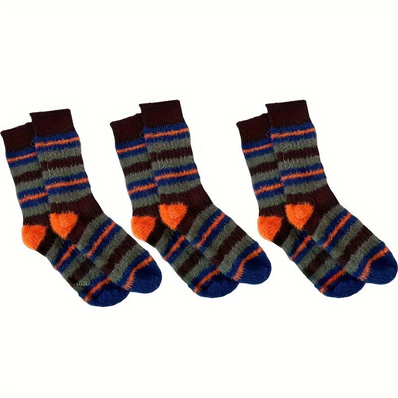 3 Pairs Colorblock Stripe Plush Socks Soft Women's Stockings