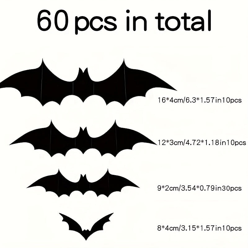 60 Halloween Bat Decorations 4 Sizes Realistic Scary Bat Stickers Home Decor