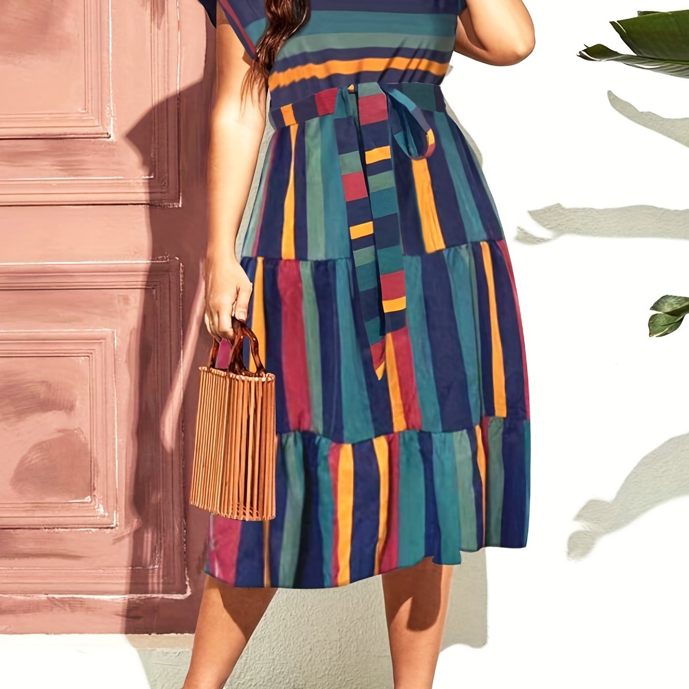  Bat Sleeve Smock Dress with Belt