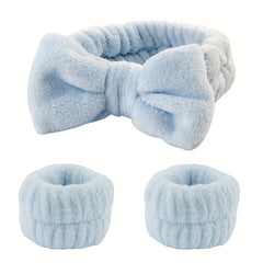 3pcs Plush Bow Knotted Headband Fluffy Hair Band For Skincare