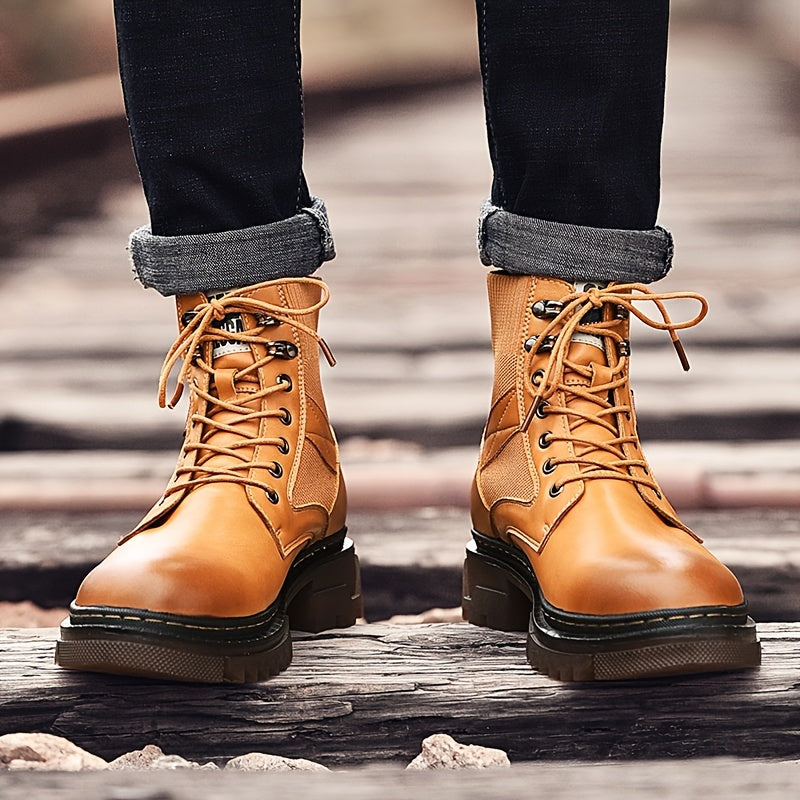 Men's Preppy Style Lace-Up Boots Service Boots Casual Walking Shoes