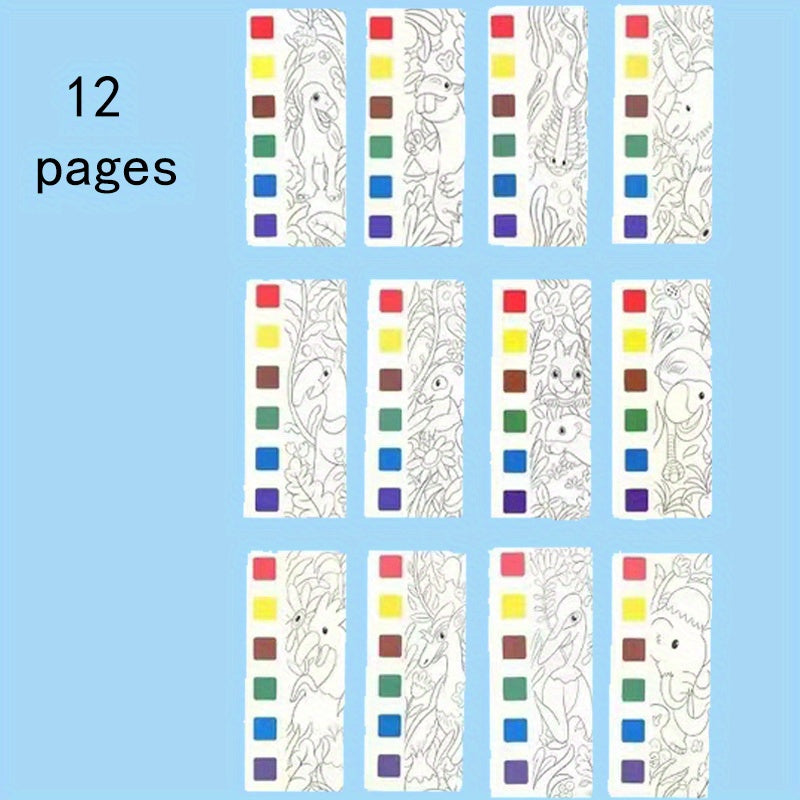 12pcs Watercolor Coloring Book for Kids, Built-in Watercolor Palette