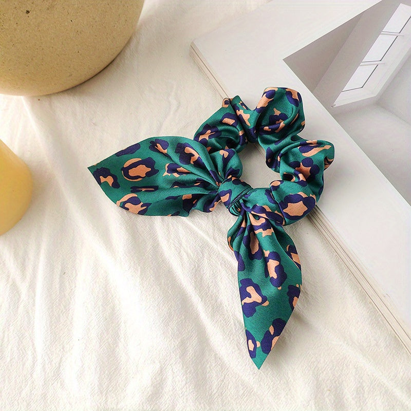 Leopard Pattern Scrunchies Rabbit Ears Hair Tie Ponytail Holder