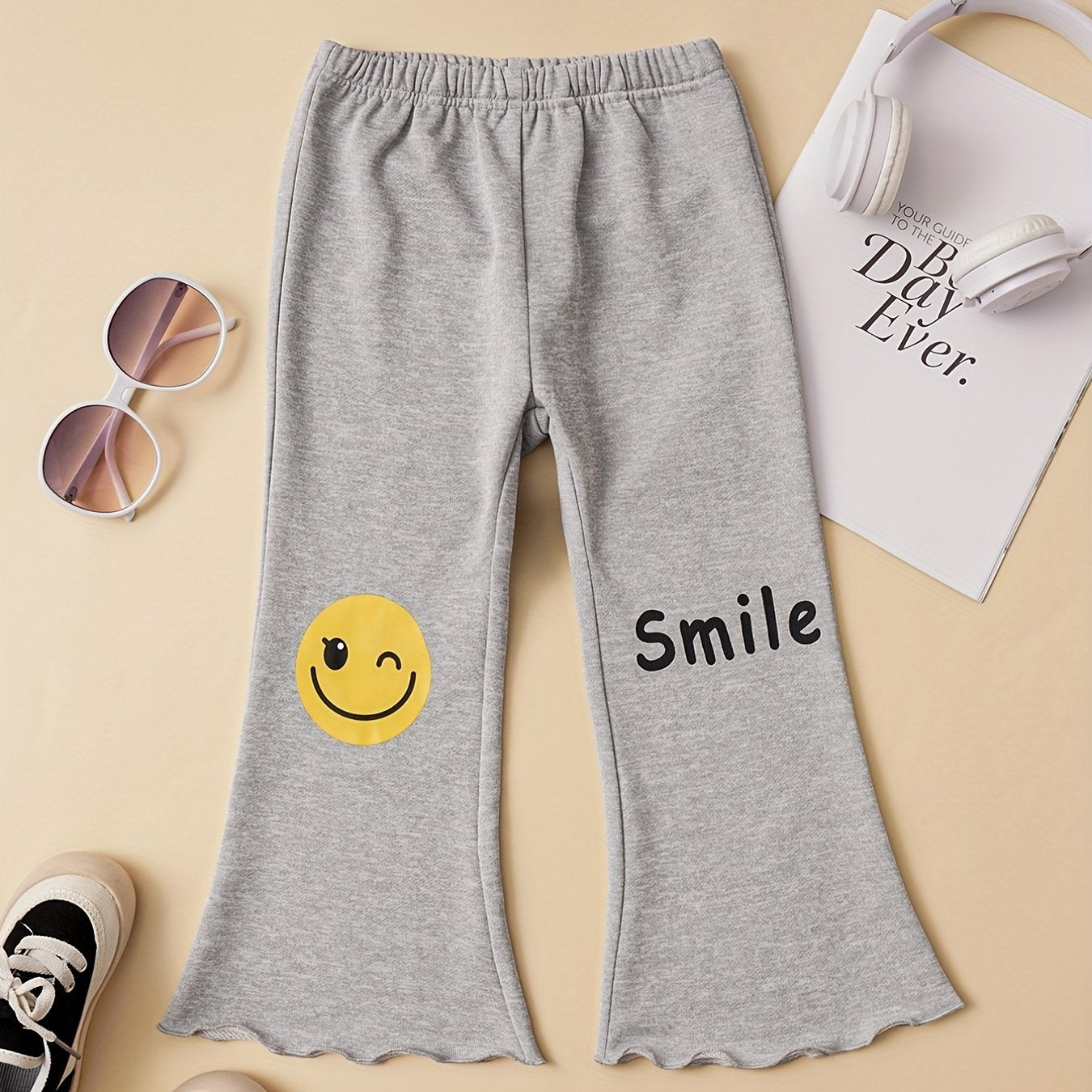 Girls Smile & Face Print Flared Trousers