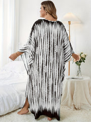  Tie Dye Striped Batwing Sleeve Maxi Cover Up Dress