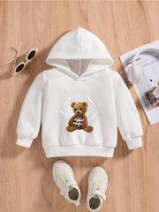 Teddy Bear Print Baby Boys Hooded Sweatshirt