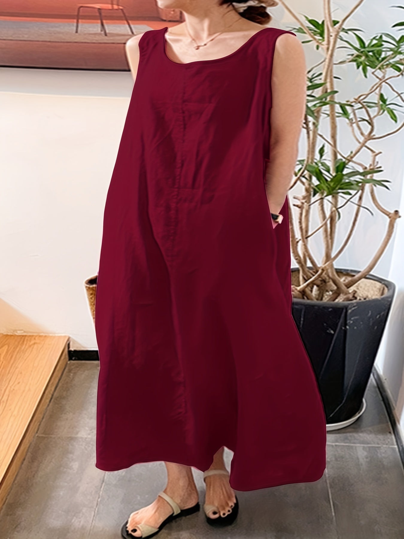  Round Neck Tank Dress With Pockets