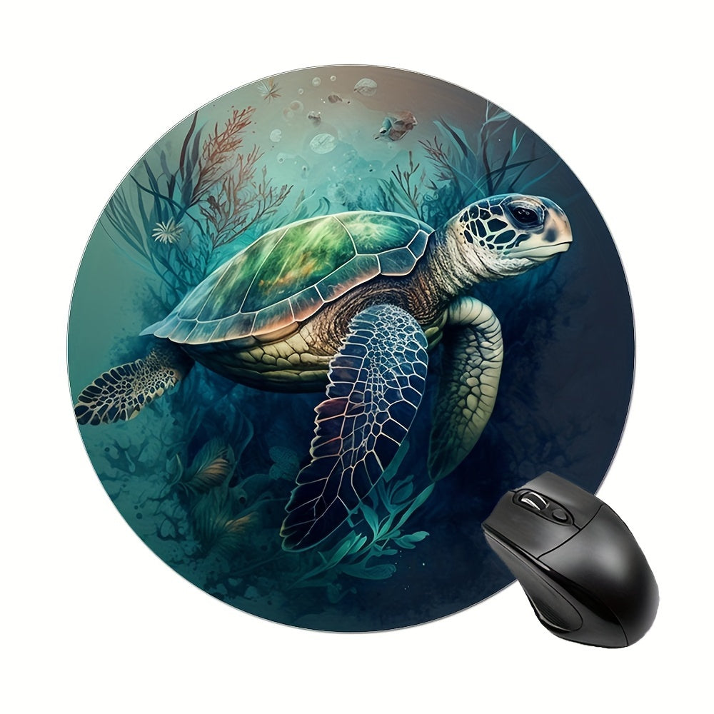 Sea Turtle And Coral Round Mouse Pad Non Slip Rubber Base 7.87 x 7.87 x 0.1inch