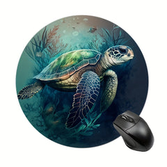 Sea Turtle And Coral Round Mouse Pad Non Slip Rubber Base 7.87 x 7.87 x 0.1inch