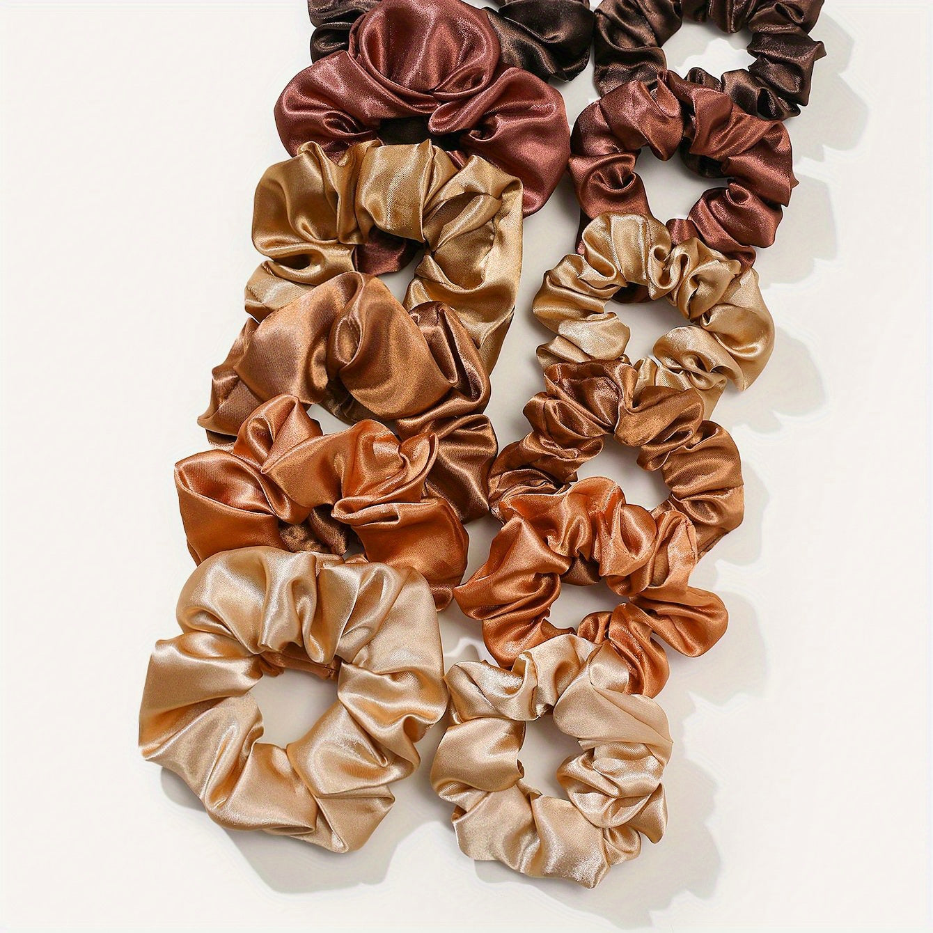12pcs Coffee Satin Hair Ring Silk Hair Rope Scrunchie High Elasticity Hair Acces