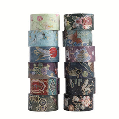 12pcs 2m Japanese Washi Paper Tape Decor Set Bronzing DIY Tape