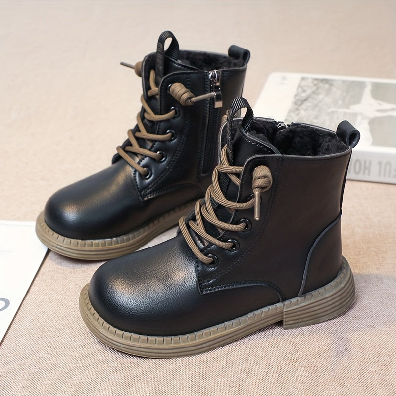Boys' Casual Plus Fleece Ankle Boots With Zipper