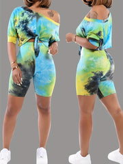  Tie Dye One Shoulder Top & Shorts Set