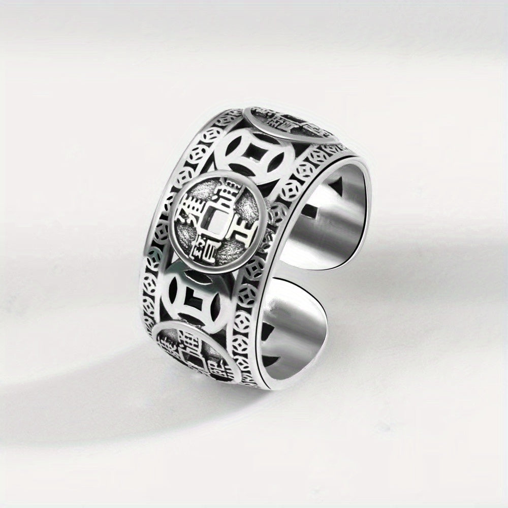 Lucky Five Emperor Copper Money Retro Domineering Ring