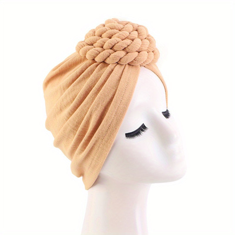 Braided Knotted Turban Cap Head Wrap Bandana Stretchy Beanie Hat