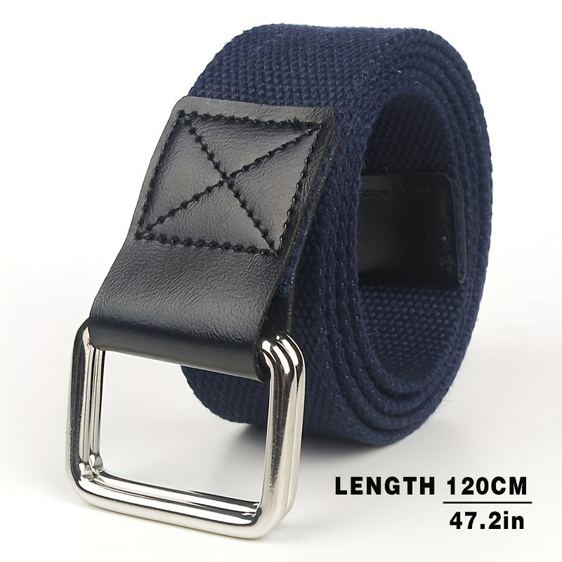 Ring Buckle Casual Canvas Belt For Men Wide Double Ring Buckle Belt