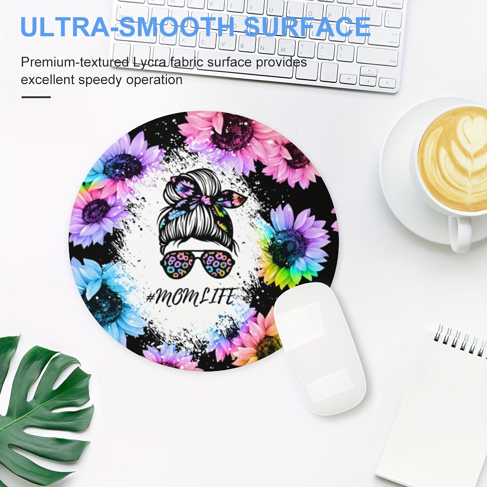 Mom Life Round Mouse Pad Non Slip Rubber Base Small Size 7.87 x 7.87 x 0.1inch