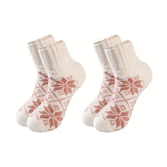 2 Pairs Floral Print Socks Comfy & Warm Mid Tube Women's Stockings