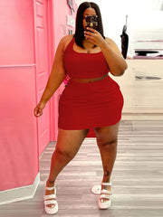  Solid Halter Neck Cami Top & Mini Skirt Set