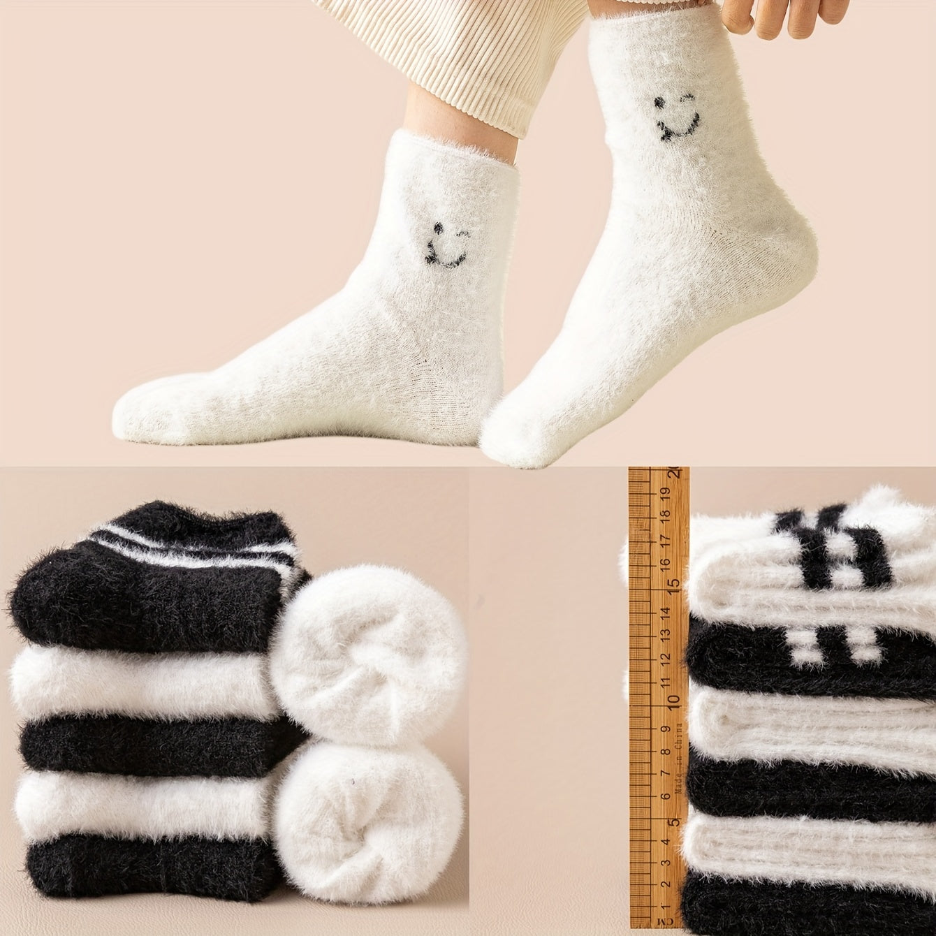 3 Pairs Warm Fuzzy Crew Socks For Winter Women's Stockings