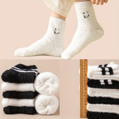 3 Pairs Warm Fuzzy Crew Socks For Winter Women's Stockings