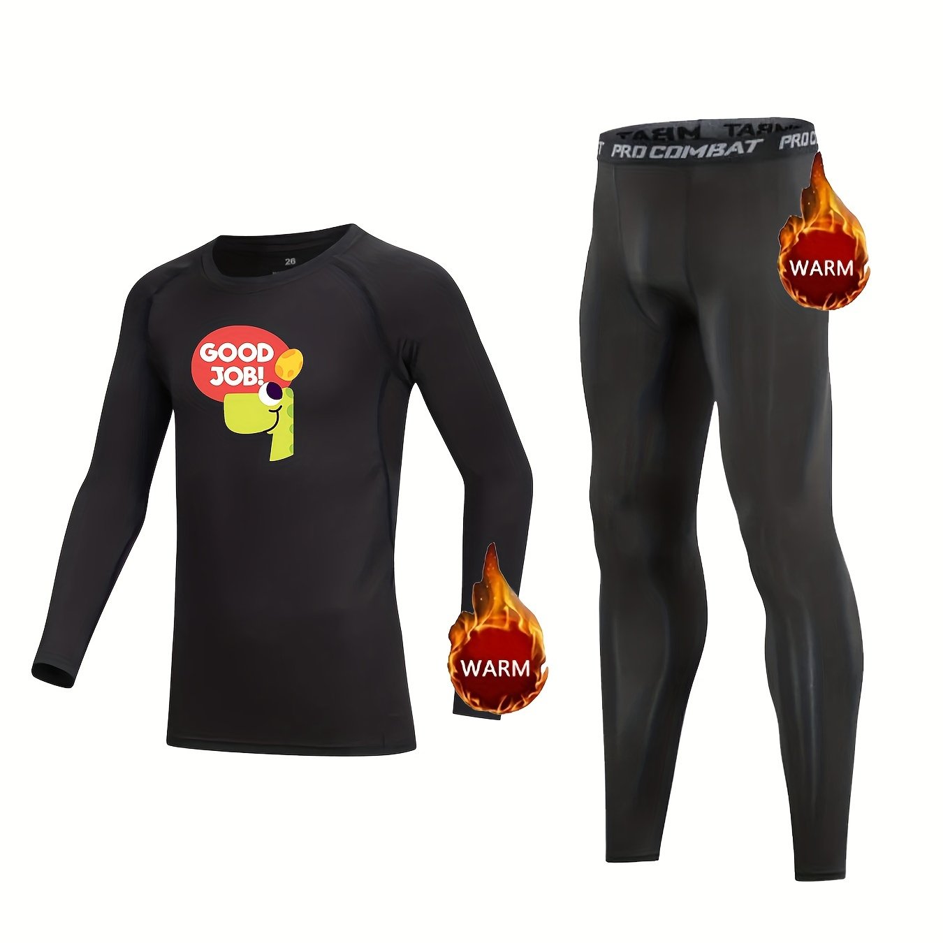 2pcs Kids Compression Fleece Sets Long Sleeve Cartoon Crew Neck Pullover