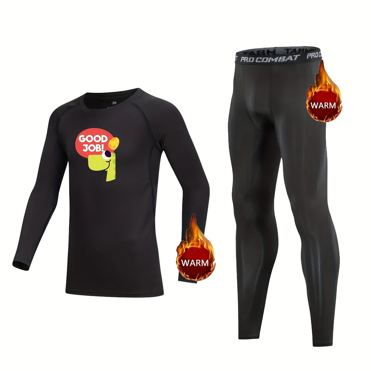 2pcs Kids Compression Fleece Sets Long Sleeve Cartoon Crew Neck Pullover