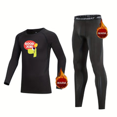 2pcs Kids Compression Fleece Sets Long Sleeve Cartoon Crew Neck Pullover