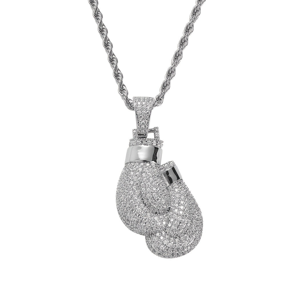 Hip Hop Men's Boxing Gloves Pendant Necklace High Metal Ice Out Pendant