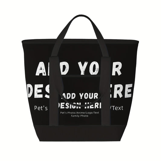 Large Capacity Insulated Lunch Bag, Zipper Polyester Square Lunch Tote