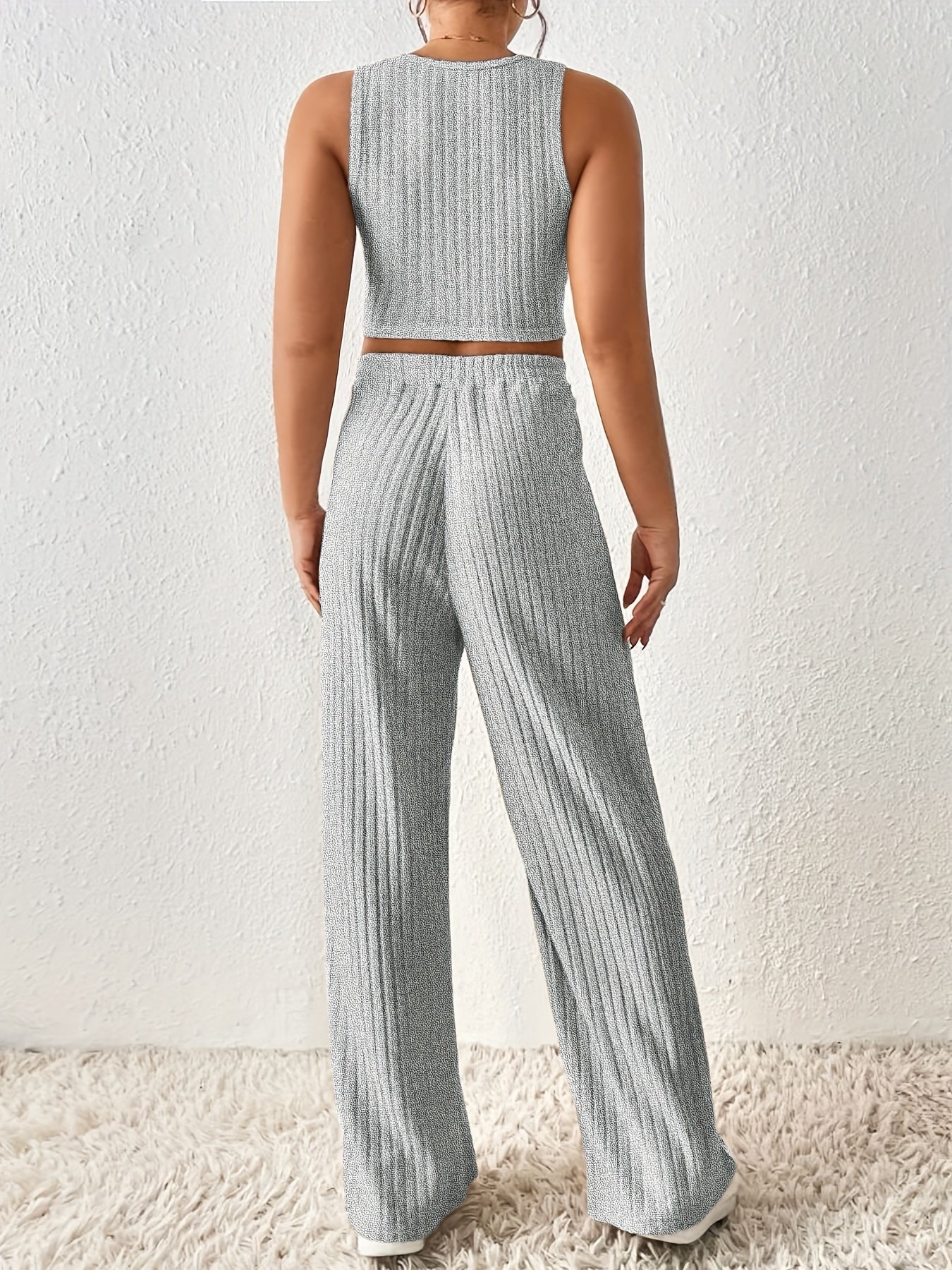 Women's Plus Ribbed Crop Tank & Wide Leg Pants Set