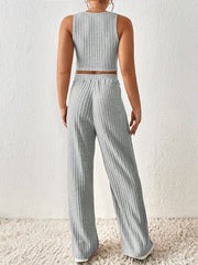 Women's Plus Ribbed Crop Tank & Wide Leg Pants Set