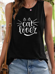 Cat Ear & Letter Print Tank Top Sleeveless Basic Top Women's Clothing