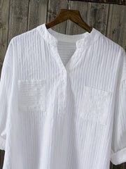  Ribbed Button Up Long Sleeve V Neck Shirt Top