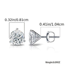 3 Claw Zircon Screw Back Earrings Silver Plated 925 Silver For Women Girls