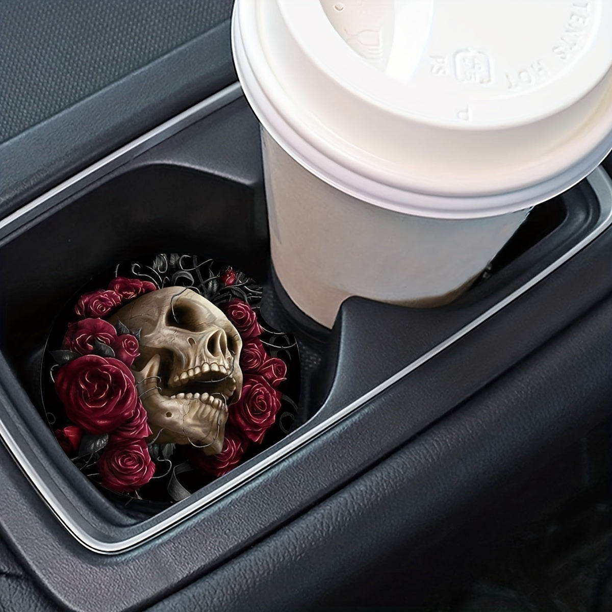 2pcs Rose Skull Car Cup Holder Coasters