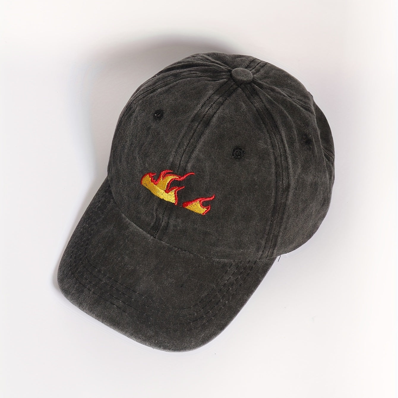 Flame Printed Gray Baseball Cap Distressed Sun Hat