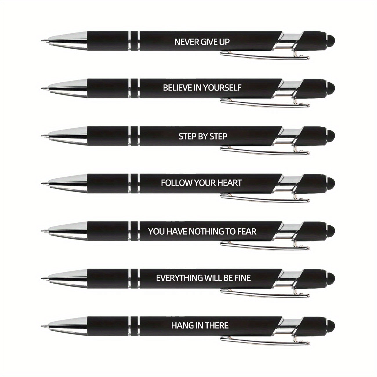 7pcs Metal Ballpoint Pen Inspirational Quotes Touch Screen 2n1 Ink