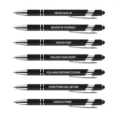 7pcs Metal Ballpoint Pen Inspirational Quotes Touch Screen 2n1 Ink