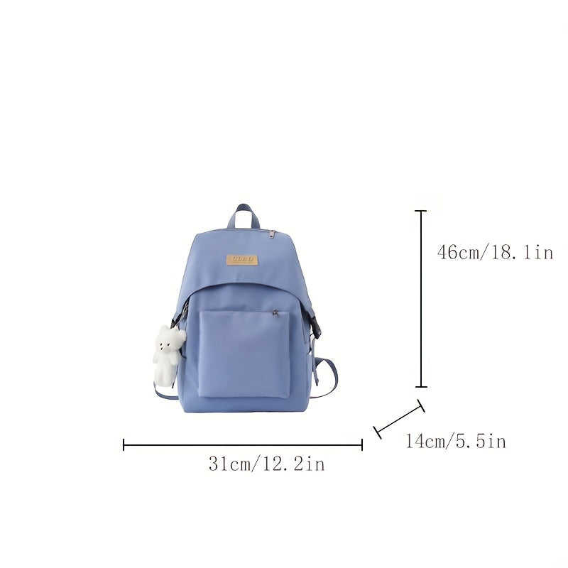 Casual Large Capacity Backpack with Bear Pendant Preppy Travel Bag