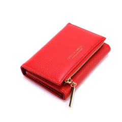 Solid Trifold Faux Leather Coin Purse Zipper Wallet