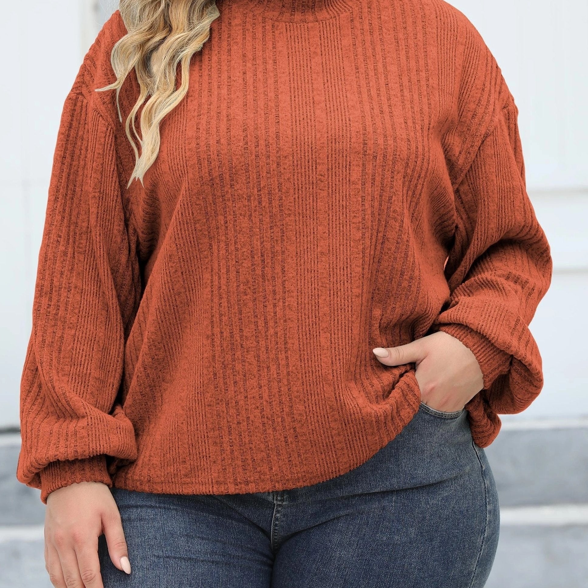  Casual Knit Top Solid Lantern Sleeve Round Neck Jumper