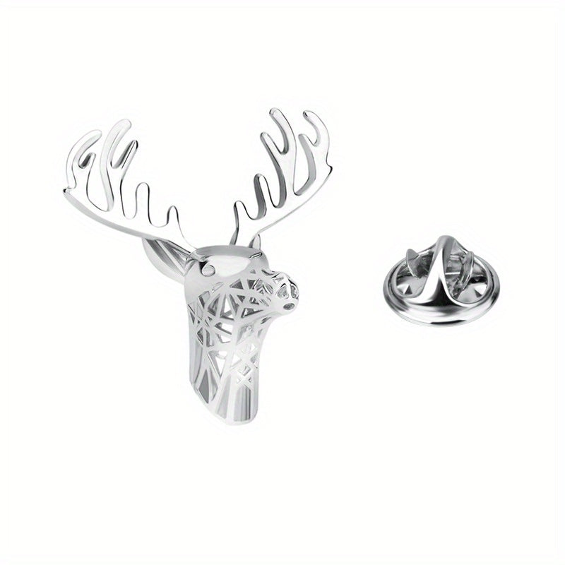 Men's Christmas Deer Head Brooch Pin Copper Metal Corsage