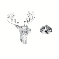 Men's Christmas Deer Head Brooch Pin Copper Metal Corsage