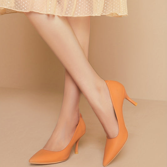 Women's Orange Stiletto Heels Point Toe Work Shoes