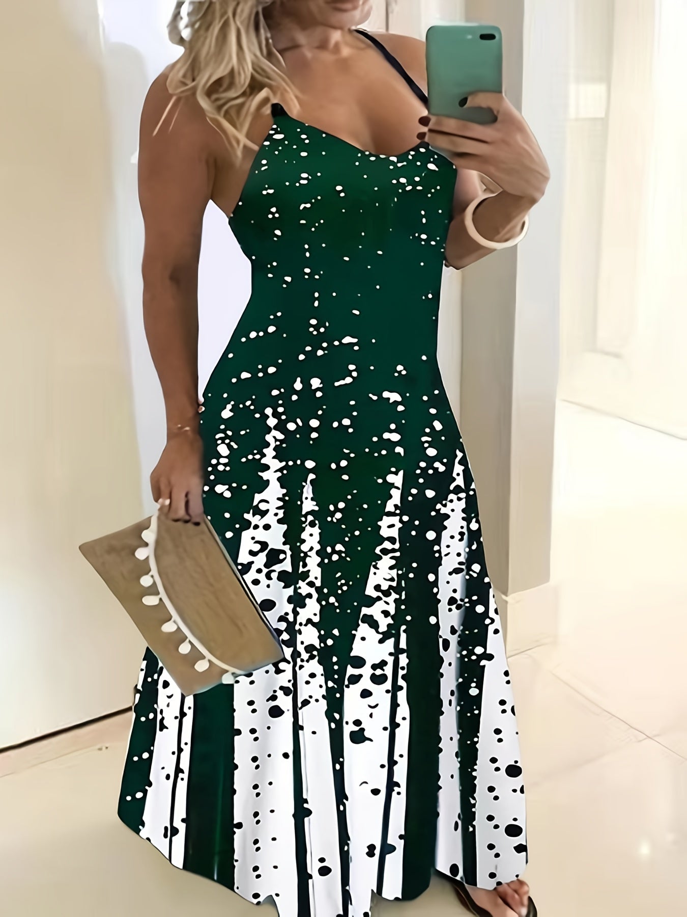  Colorblock Dot Print Maxi Dress